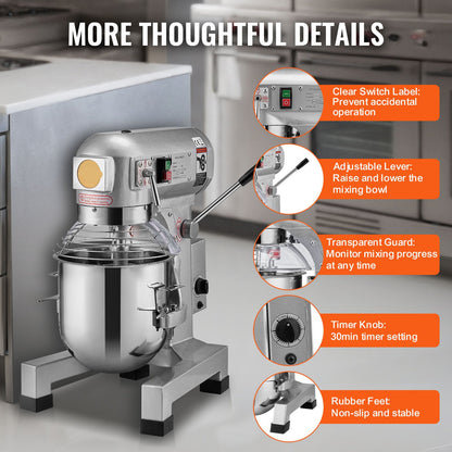 Professionele Foodmixer – Keukenmixer – Deegmixer – Keukenrobot - Mengmachine – 14 Liter Mengkom – 550W Motor – RVS Materialen