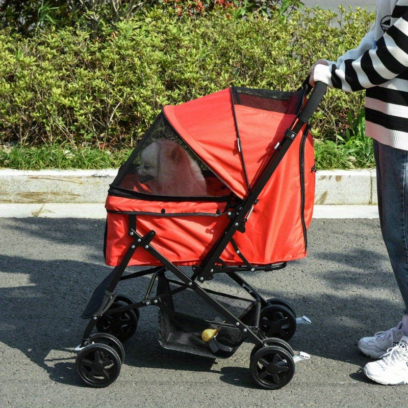 Dierenwagen – Huisdierwagen – Hondenbuggy – Kattenwagen – Dierenbuggy – Stevig IJzeren Frame – All-Terrain Wielen – Lichtgewicht Inklapbaar – Veiligheidsriem – 76x52x95cm