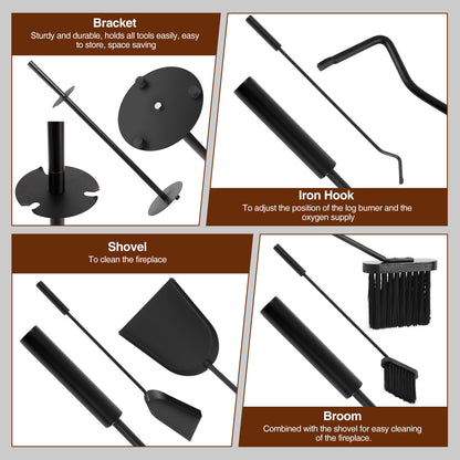Haardset – Haardstel – Openhaard Set – Haardgereedschap – Houtkachel Set – 3-delig – Mat Zwart Staal