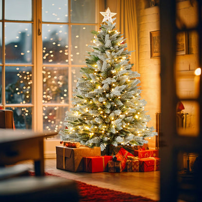 Kunstkerstboom – Kunstkerstboom Met Verlichting – Kunstboom – Kerstboom – Kerstdecoratie – 225 cm Hoog – Sneeuweffect Met Warm Witte LED’s – PE en PVC Takken