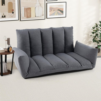 Slaapbank – Sofa – Vloerbank – Bedbank – Slaapzetel – 5-standen rugleuning – Verstelbare armleuningen – Grijs – Met Metaalframe