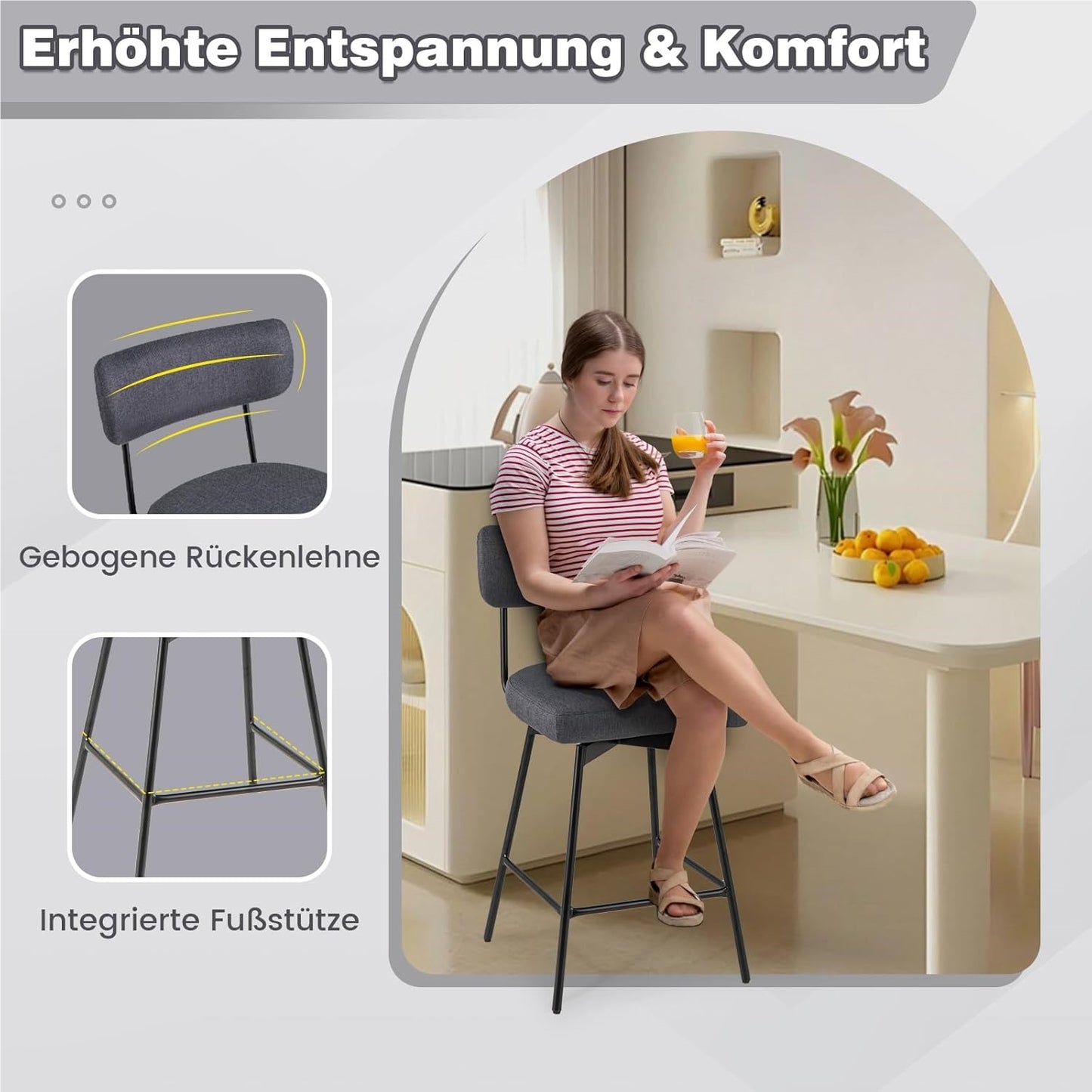 Barstoel – Barkruk – Barstoel Kruk – Barkrukken Set – Keukenstoel – Draaibaar – Zithoogte 63,5 cm – Gestoffeerd Met Rugleuning