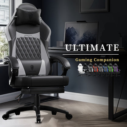 Gamingstoel – Gamestoel – Game Stoel – Gaming Chair – Bureaustoel – Ergonomische Wing-back Rugleuning – Stevig Metalen Frame – Zwart Grijs