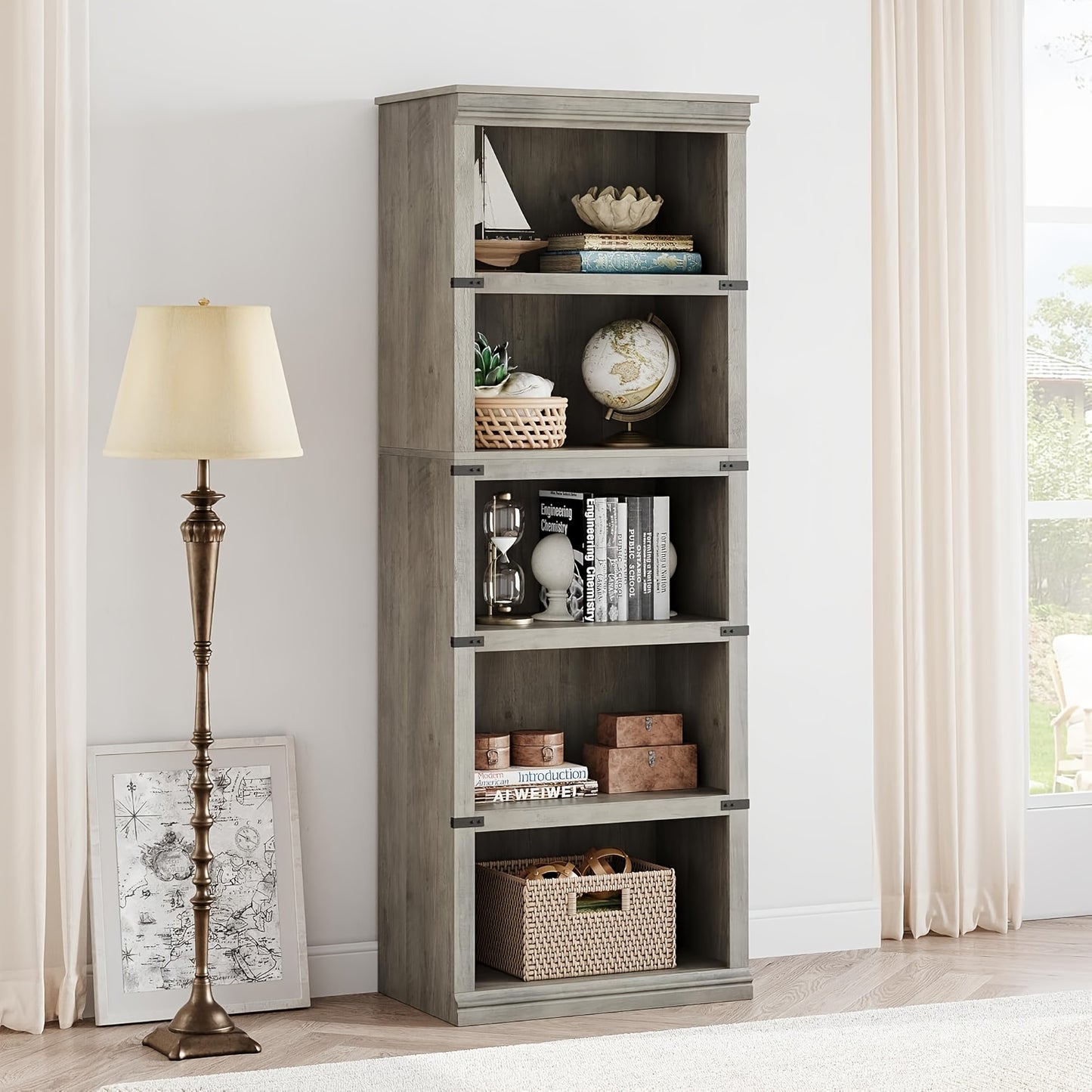 Boekenkast – Boekenrek – Opbergkast – Vakkenkast – Wandkast – 171,2 cm Hoog – Landelijke Stijl Met Achterwand