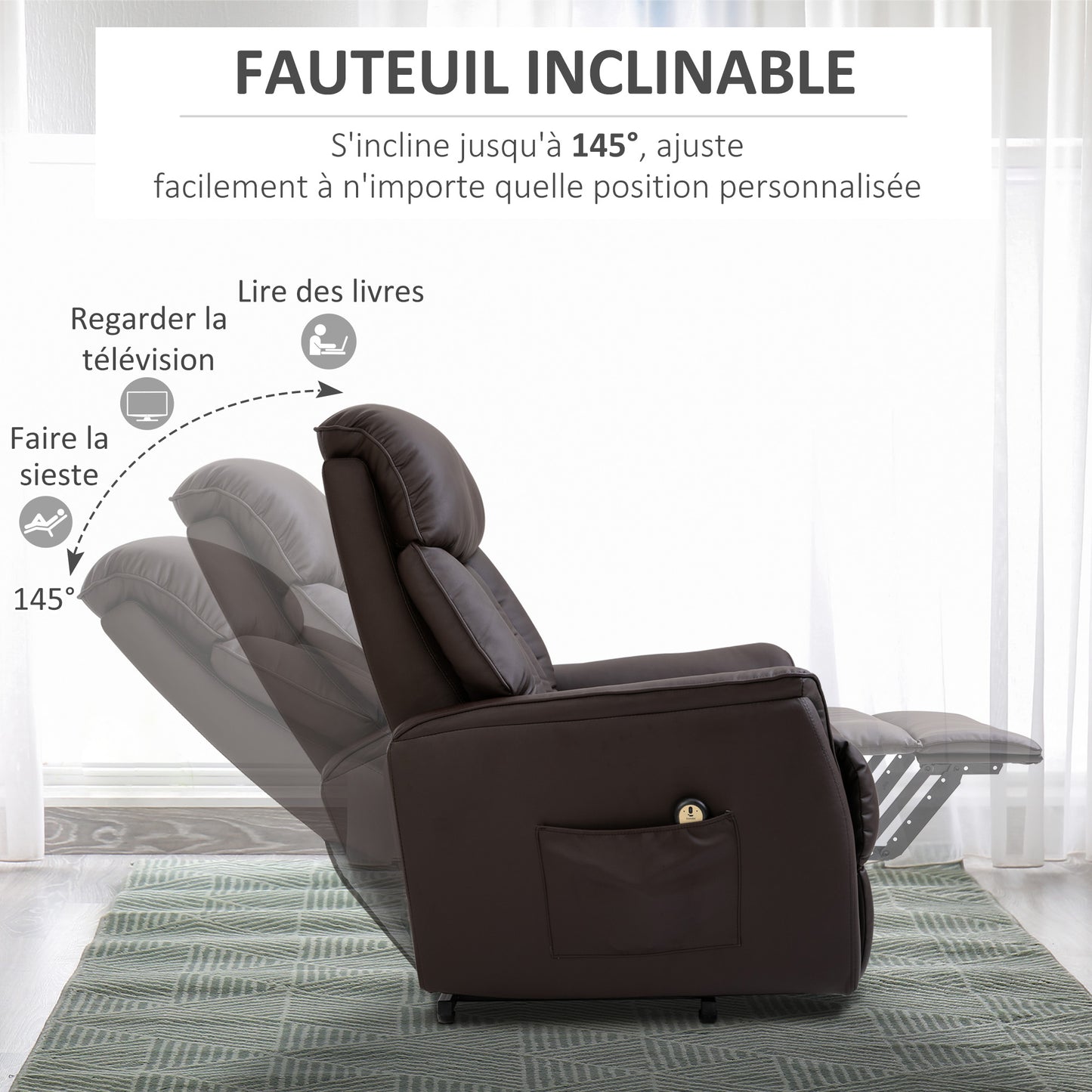 Sta-op-stoel – Liftfauteuil – Relaxstoel – Elektrische Fauteuil – Verstelbare Rugleuning – 150 kg Draaggewicht – Afstandsbediening – Bruin Kunstleer