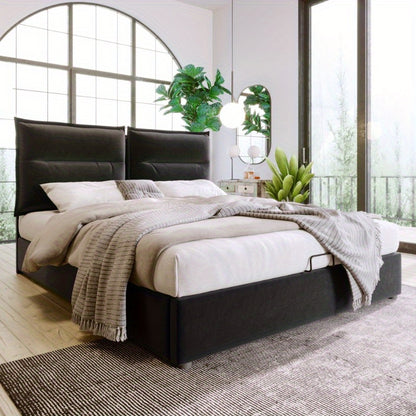Hydraulisch Bed – Opbergbed – Platformbed – Stalen Bedframe – Verstelbaar Hoofdbord – Fluwelen Bekleding – Zwart Metalen Frame – Vooraf Gemonteerd – Groot Onderbed
