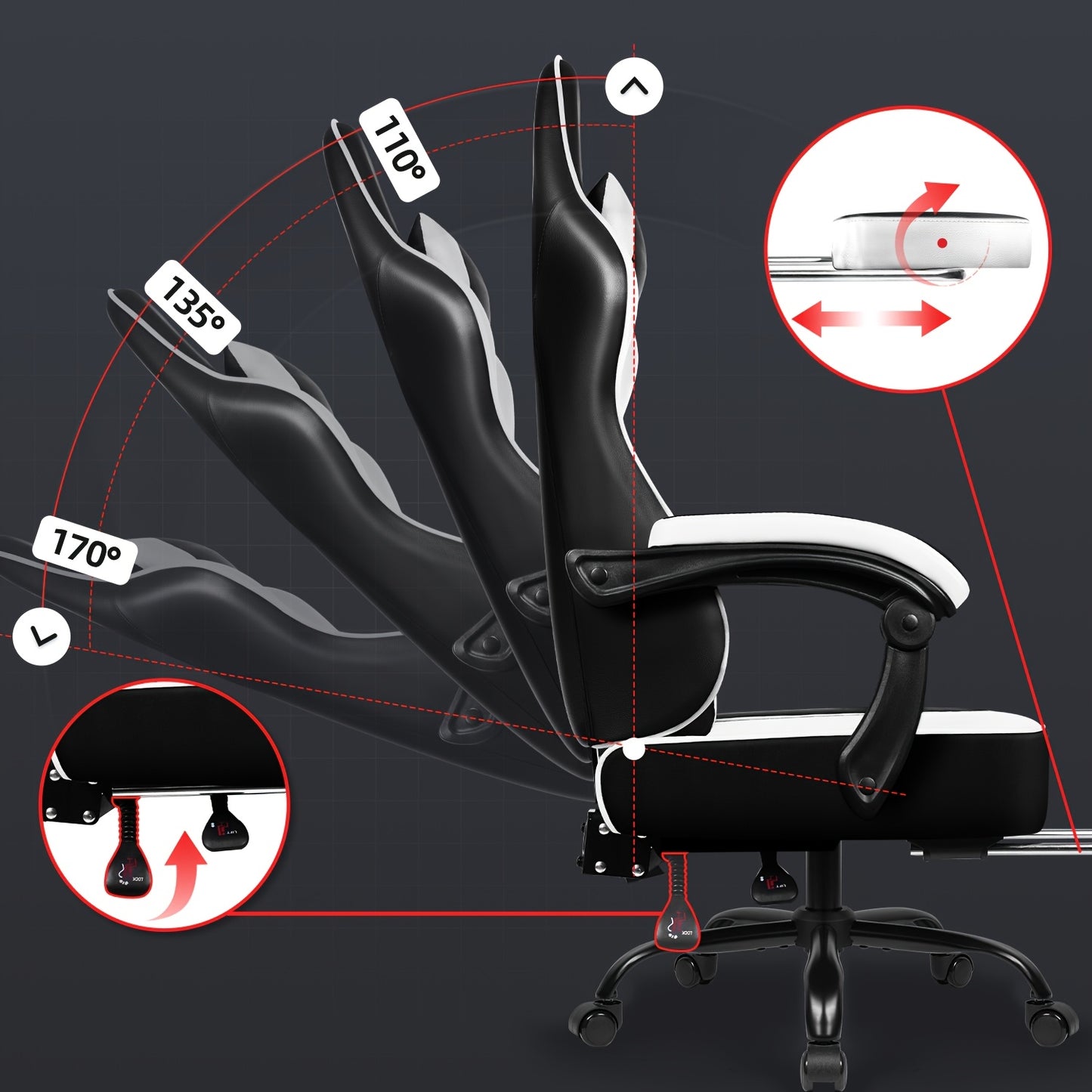 Gamingstoel – Gamestoel – Bureaustoel – Gaming Chair – Game Stoel – Ergonomisch Design – Verstelbare Rugleuning met Voetensteun