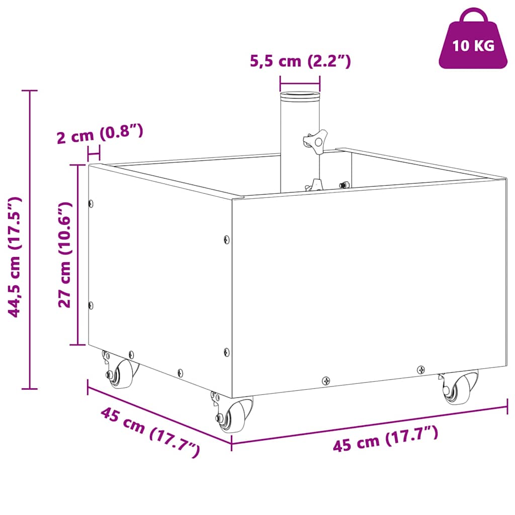 Parasolvoet – Parasolhouder – Parasolstandaard – Parasolbasis – Parasolvoet met Plantenbak – Wit – Staal – 45x45x45 cm – 360° Verstelbaar – Weerbestendig en Stevig