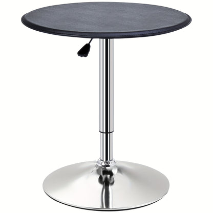 Bartafel – Keukentafel – Statafel – Barmeubel – Eettafel – Verstelbaar 67-93 cm – Chroom Staal & Faux Leather Zwart