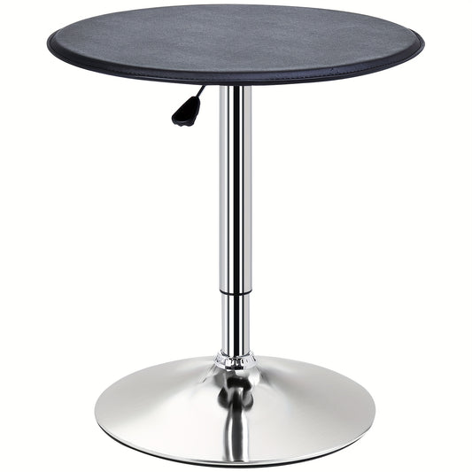 Bartafel – Keukentafel – Statafel – Barmeubel – Eettafel – Verstelbaar 67-93 cm – Chroom Staal & Faux Leather Zwart