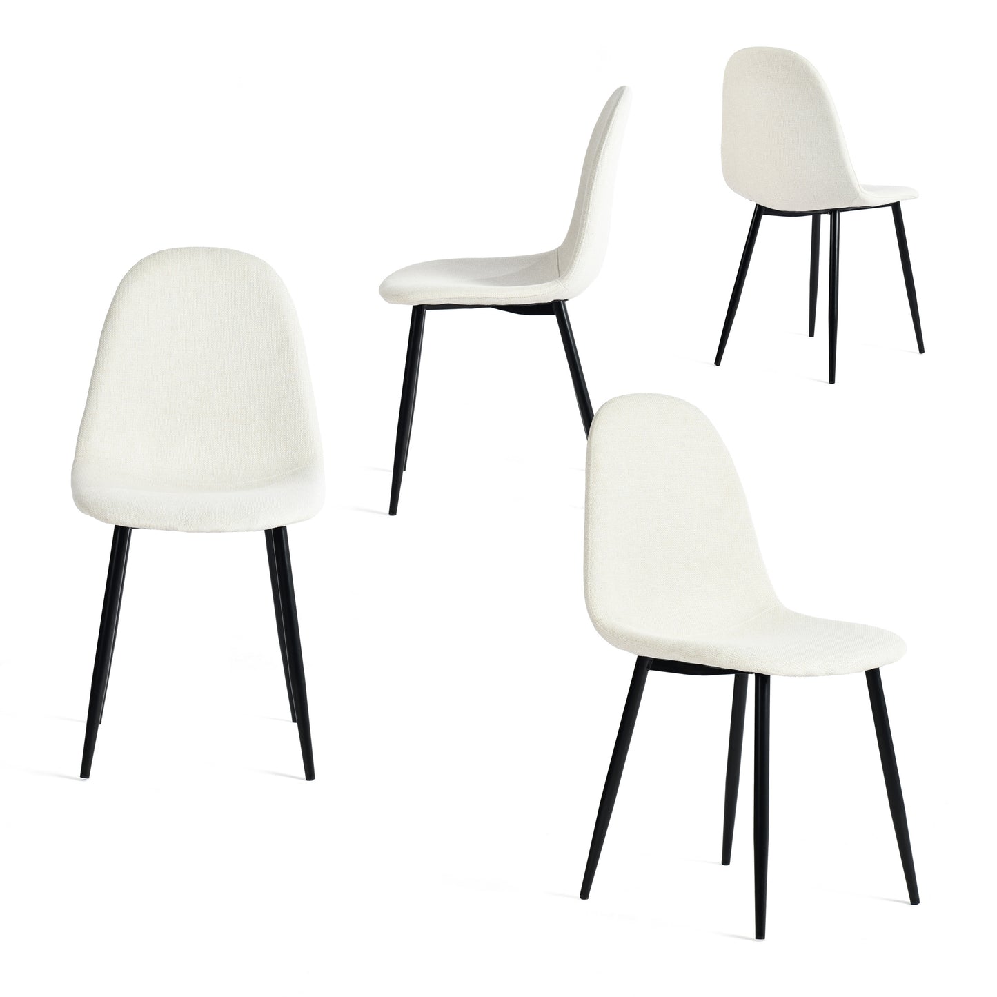 Eetkamerstoel – Dining Chair – Kuipstoel – Stoel – Zithoekstoel – Scandinavisch Design – Met Metalen Poten – Set Van 4 – Ergonomische Rugleuning – Zacht Schuimkussen – Wit – 46,5x43,5x85,5 cm