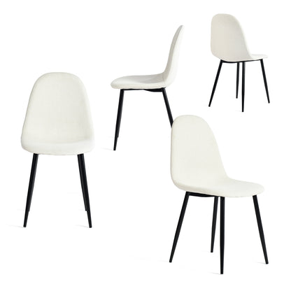Eetkamerstoel – Dining Chair – Kuipstoel – Stoel – Zithoekstoel – Scandinavisch Design – Met Metalen Poten – Set Van 4 – Ergonomische Rugleuning – Zacht Schuimkussen – Wit – 46,5x43,5x85,5 cm