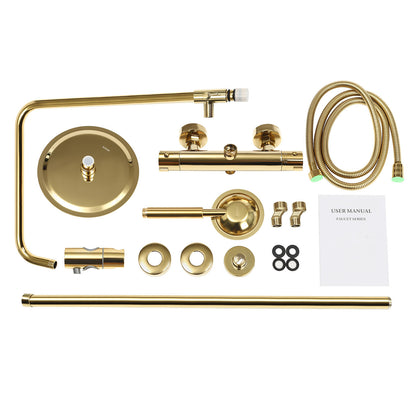 Badkraan – Badmengkraan – Handdouche – Thermostaatkraan – Wandmontage – Messing & RVS – Watervaluitloop – 1,5m Flexibele Slang
