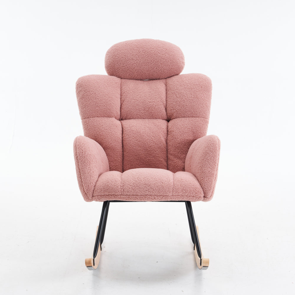 Rocking Lounge Chair with Soft Teddy Fleece Fabric & Tufted - Rocking Mechanism, Assembly, Portable Cozy Seat Suitable for Living Room, Bedroom - Ideal for &, Space-Saving Rocker Chair (No Wood)