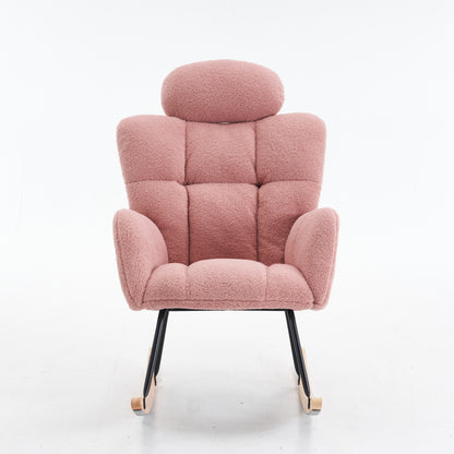 Rocking Lounge Chair with Soft Teddy Fleece Fabric & Tufted - Rocking Mechanism, Assembly, Portable Cozy Seat Suitable for Living Room, Bedroom - Ideal for &, Space-Saving Rocker Chair (No Wood)