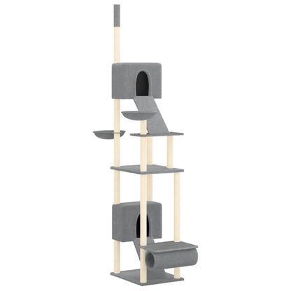 Krabpaal – Kattenboom – Kattentoren – Krabmeubel – Kattenhuis – Verstelbare Hoogte 277-303 cm – Natuurlijk Sisal & Zacht Pluche – Lichtgrijs