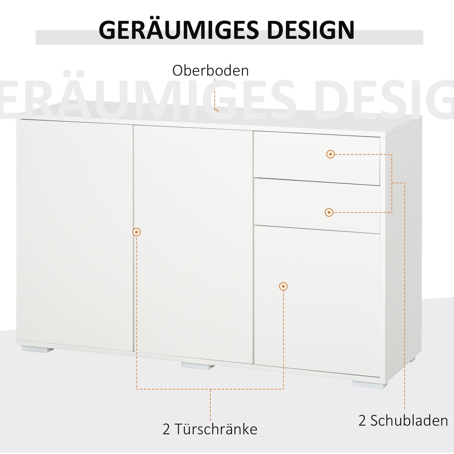 Dressoir – Sideboard – Opbergkast – Ladekast – Commode – Wit – 117x36x74 cm – Push-to-Open – Verstelbare Planken