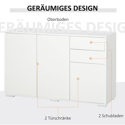 Dressoir – Sideboard – Opbergkast – Ladekast – Commode – Wit – 117x36x74 cm – Push-to-Open – Verstelbare Planken
