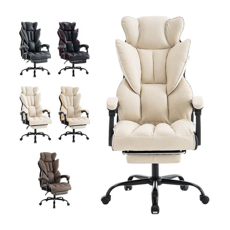 Bureaustoel – Office Chair – Kantoorstoel – Computerstoel – Draaistoel – Ergonomisch Design – Verstelbare Rugleuning & Inklapbare Voetensteun – Stevig Metalen Frame & Ademend PU-leer – Bruin