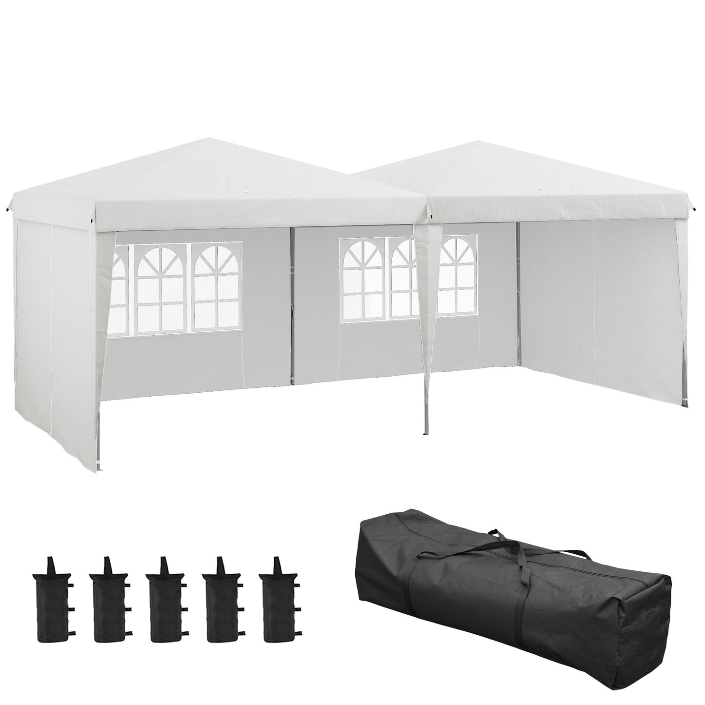 Partytent – Tuinpaviljoen – Paviljoen – Tuinentent – Easy-up Tent – 6x3 Meter – Verstelbare Hoogte – Waterdicht Oxford Doek – Met Zijwanden – Draagtas met Wieltjes