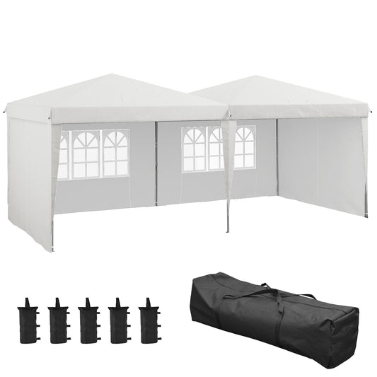 Partytent – Tuinpaviljoen – Paviljoen – Tuinentent – Easy-up Tent – 6x3 Meter – Verstelbare Hoogte – Waterdicht Oxford Doek – Met Zijwanden – Draagtas met Wieltjes