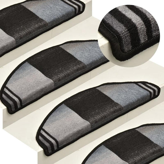 Trapmatten – Trapmat – Trapbekleding – Traptredematten – Trapmaantjes – Zelfklevend – 15 Stuks 65x21x4 cm – Zwart-Grijs – Antislip – Comfortabel