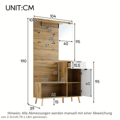 Kledingkast – Garderobekast – Opbergkast – Draaideurkast – Schoenenkast – Hout – Spiegel – Schoenenbank – 190 cm Hoog – Hydraulische Scharnieren – Multifunctioneel Design