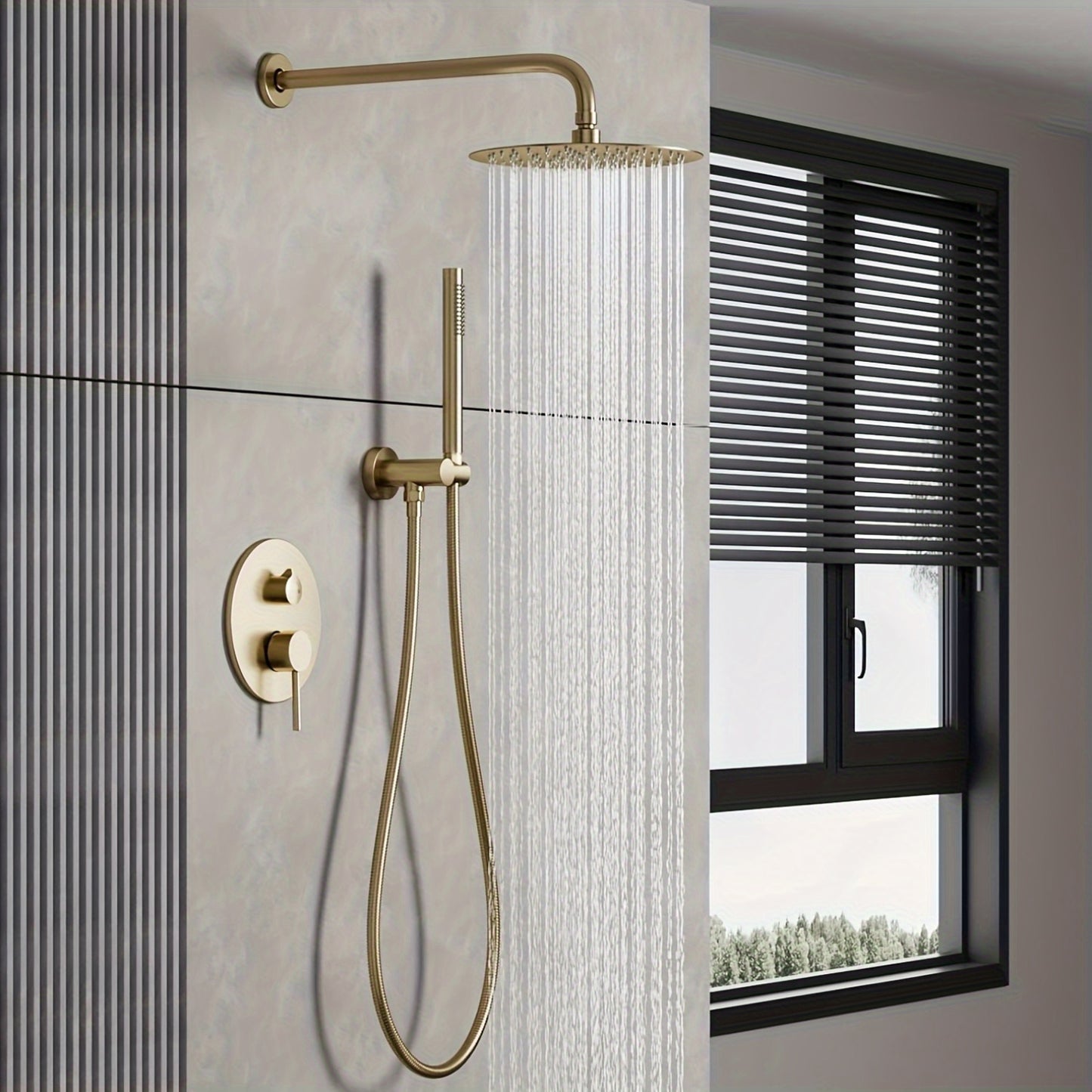 Inbouw Douchesysteem – Regendouche – Handdouche – Douchekraan – Douchset – Geborsteld Gouden Afwerking – 30,48 cm Ronde Regendouche – Dual-Function Bediening