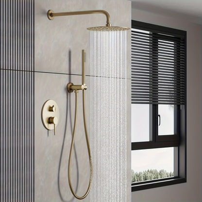 Inbouw Douchesysteem – Regendouche – Handdouche – Douchekraan – Douchset – Geborsteld Gouden Afwerking – 30,48 cm Ronde Regendouche – Dual-Function Bediening