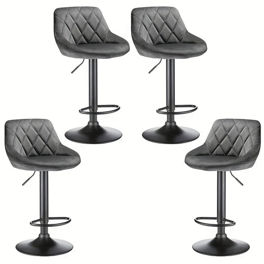 Barstoel – Barkruk – Barstoel Kruk – Barkrukken – Barstoelen – Set Van 4 – Fluwelen Bekleding – Draaibaar Metalen Onderstel