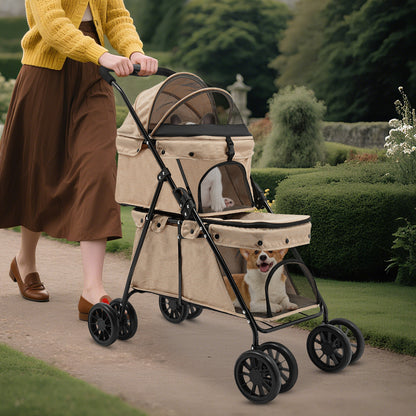 2-Tier Heavy-Duty All-Terrain Pet Cart with 4-Wheel Mobility & Handle - Chew-Resistant Oxford/PVC Mesh Design, Carbon Frame & Wheels - Multi- & Storage Cart for Dogs/Cats - /Outdoor Use Suitable for Dogs and Cats