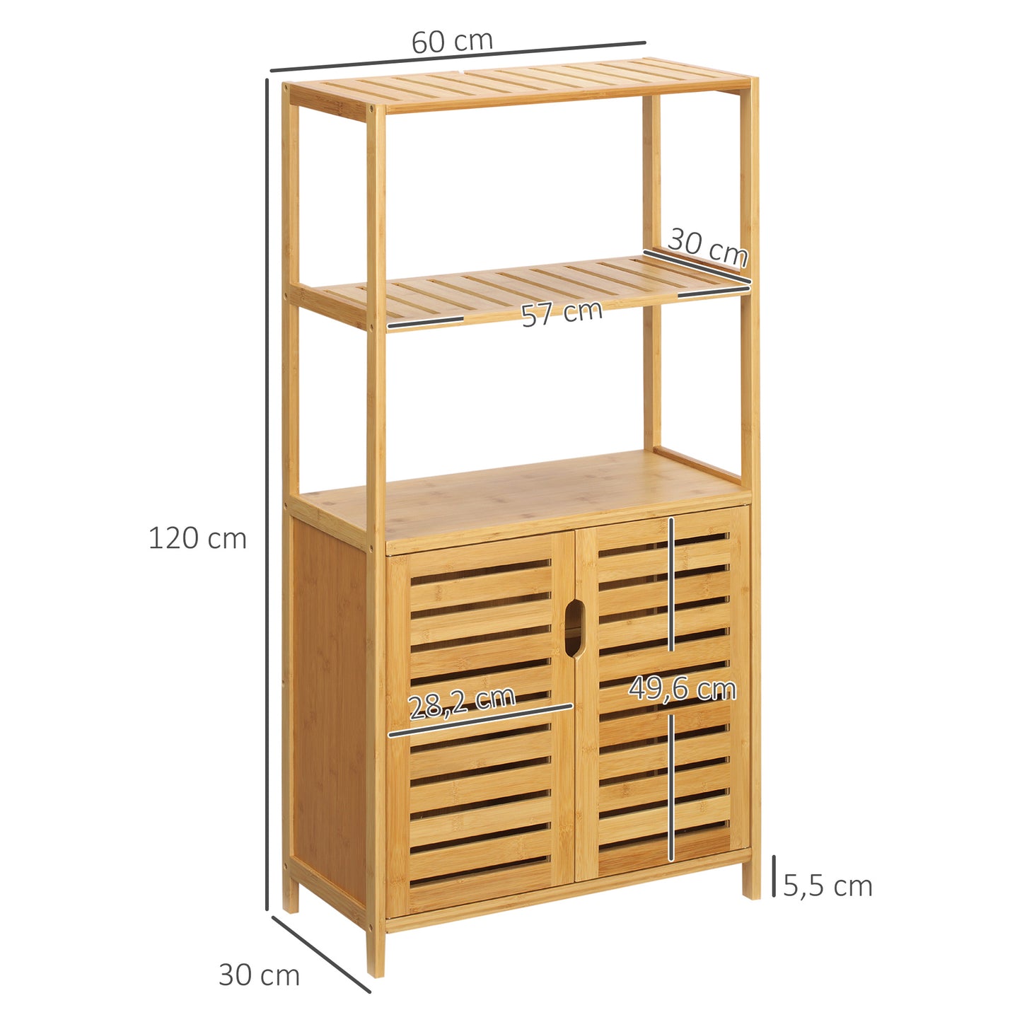 Badkamerkast – Badkamermeubel – Opbergkast – Kolomkast – Bamboehouten Kast – Ventilerende Lamellendeuren – 60x30x120 cm
