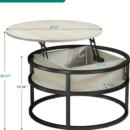 Salontafel Rond – Koffietafel – Bijzettafel – Woonkamertafel – Salon Tafel – Lift-Top Met Verborgen Opbergruimte – Licht Esdoorn Hout Met Metaal