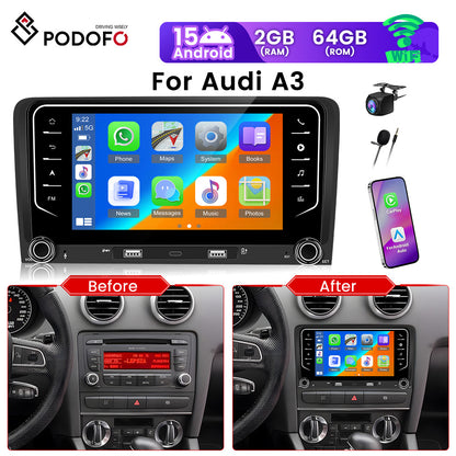 Android 15 Autoradio – Car Stereo – Multimedia Speler – Navigatiesysteem – Bluetooth Radio – 7 Inch Touchscreen – Draadloze CarPlay & Android Auto – AHD Achteruitrijcamera & Microfoon
