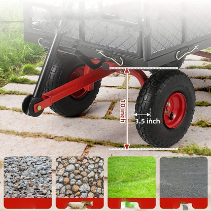 Tuinkar – Tuinkar Met Wielen – Tuinkar Met Handgreep – Tuinkar Met Zijpanelen – Tuinkar Met Rubberwielen – Draaggewicht 399 kg – 180° Draaibare Handgreep