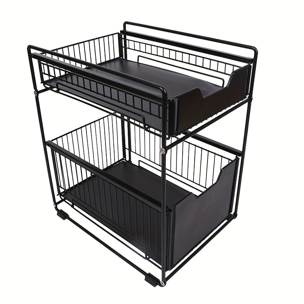 Metalen Organizer – Opbergmand – Opbergbak – Opbergrek – Uittrekbare Lade – 2-Laags – Duurzaam Metaal – Antislipbasis – Art Deco Design – 38x45 cm