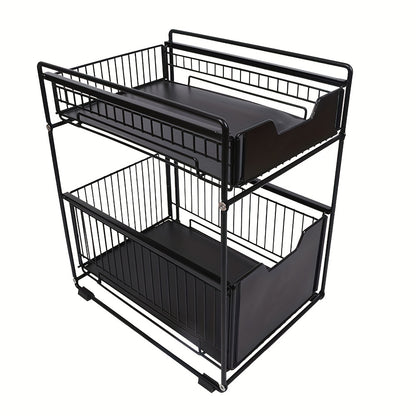 Metalen Organizer – Opbergmand – Opbergbak – Opbergrek – Uittrekbare Lade – 2-Laags – Duurzaam Metaal – Antislipbasis – Art Deco Design – 38x45 cm