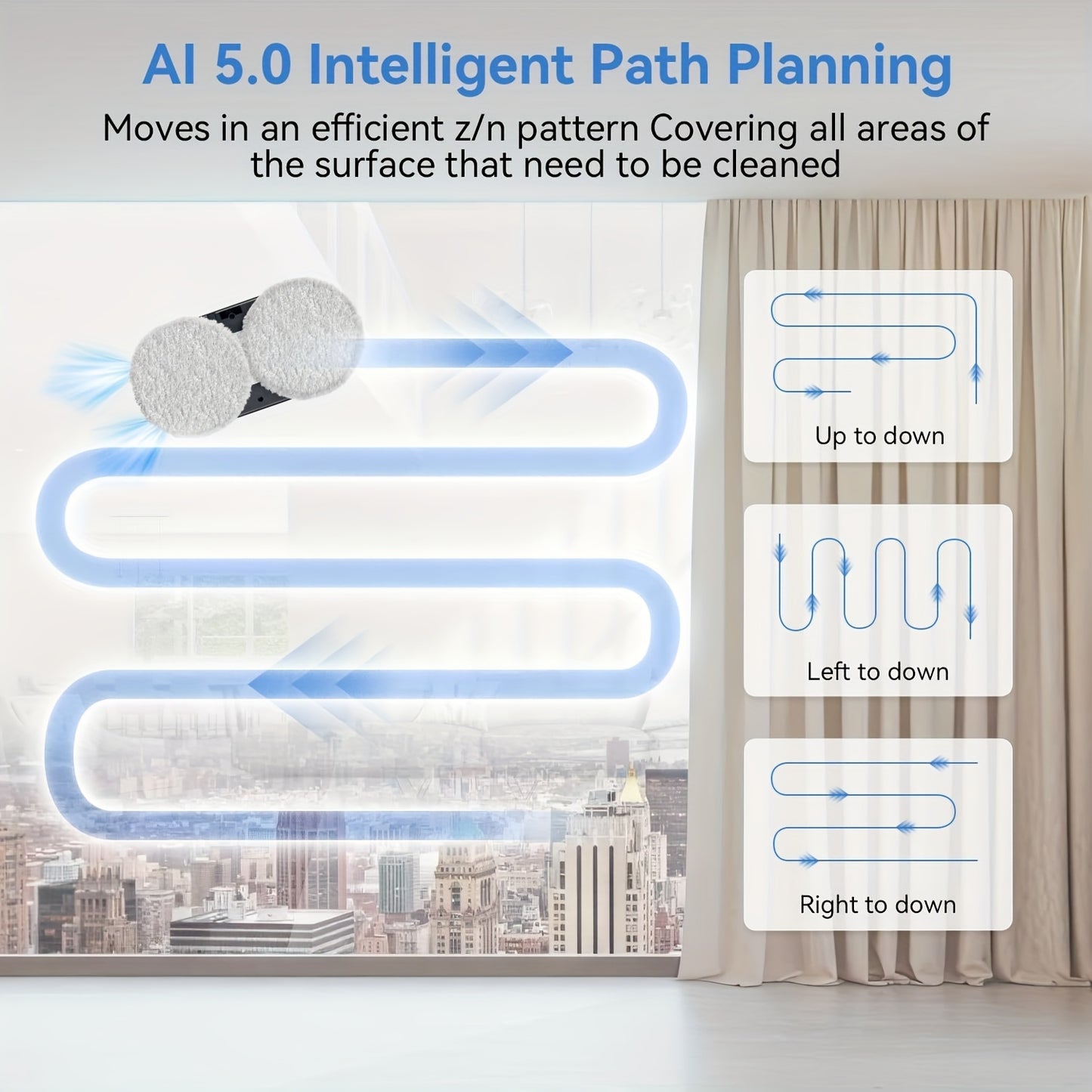 Slimme Raamreiniger – Ramenrobot – Glasreiniger – Raamwisser – Automatische Raamreiniger – 3000Pa Zuigkracht – Dual Spray Systeem – AI Routeplanning – Afstandsbediening – Veiligheidskoord – Wit