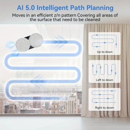 Slimme Raamreiniger – Ramenrobot – Glasreiniger – Raamwisser – Automatische Raamreiniger – 3000Pa Zuigkracht – Dual Spray Systeem – AI Routeplanning – Afstandsbediening – Veiligheidskoord – Wit