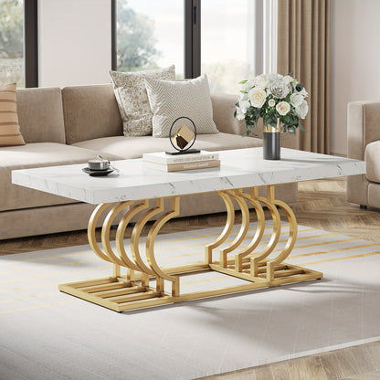 Salontafel – Koffietafel – Tafel – Woonkamertafel – Bijzettafel – Rechthoekig – Kunststof Marmerlook Blad – Goudkleurig Metalen Frame – 120x60 cm – Eenvoudig te Monteren
