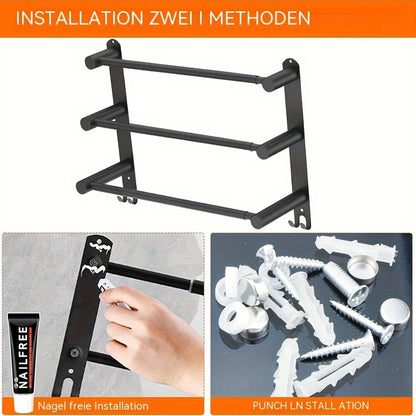 Uittrekbare Handdoekhouder – Handdoekrek – Wandhanddoekhouder – Handdoekstang – Badhanddoekhouder – Verstelbaar 43-75 cm – Matzwart RVS