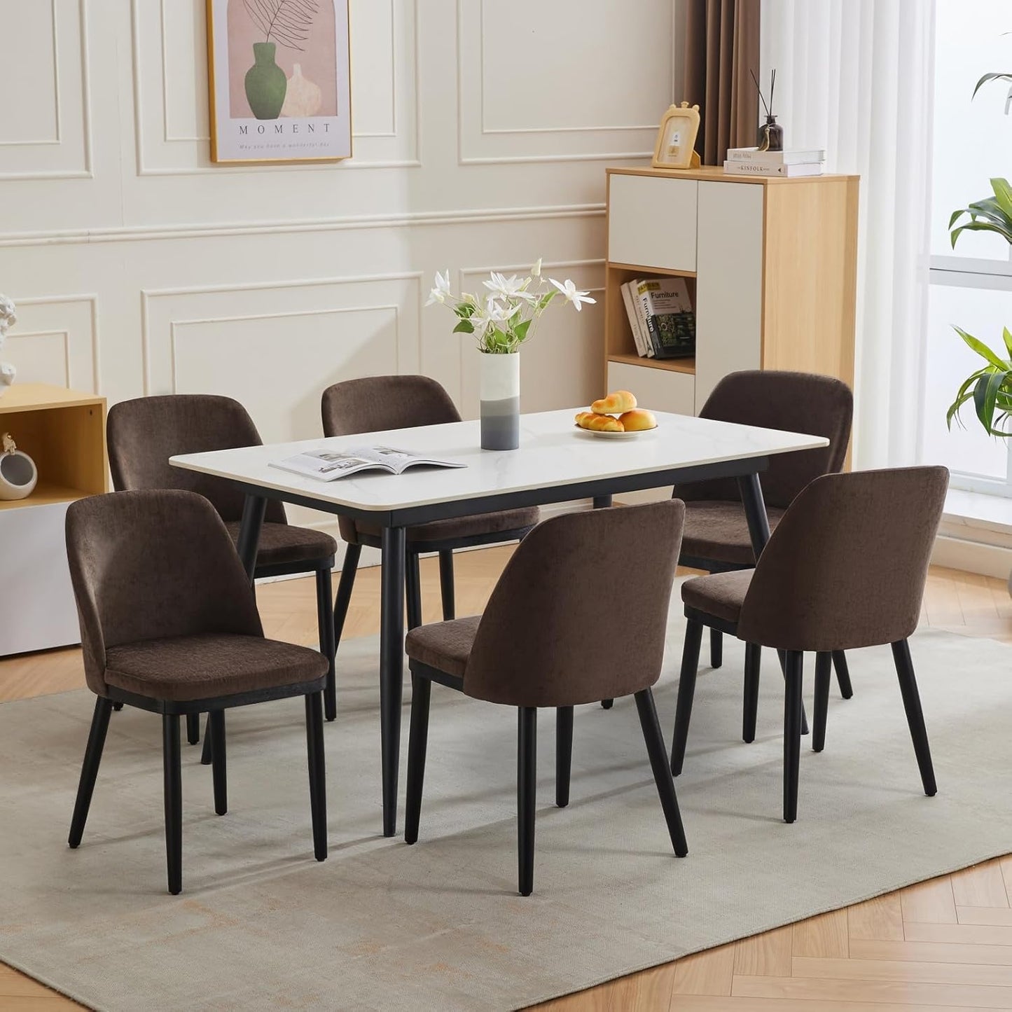 Gestoffeerde Eetkamerstoelen – Stoelen Set – Dining Stoelen – Keukenstoelen – Bistro Stoelen – Set Van 2 – Comfortabele Dikke Kussens – Stevige Houten Poten – Bruin