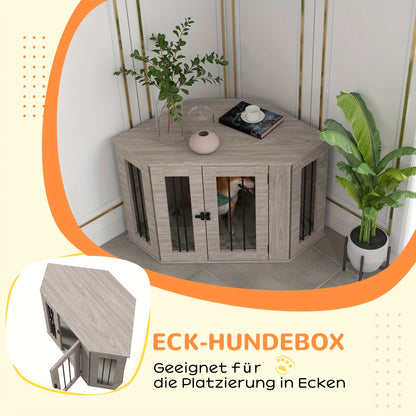 Space-Saving Corner Dog Crate with Secure Latch door - Sturdy Construction, Matte Brown Finish - Ideal for Medium Dogs - Includes Pet Mat - Modern Home Decor Crate for Living Room, Bedroom, Office - Easy-Clean Surfaces, Room