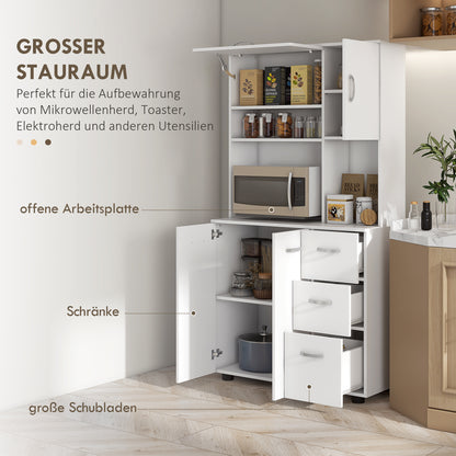 Keukenkast – Buffetkast – Opbergkast – Ladekast – Voorraadkast – Wit – 3 Lades & 3 Planken – Compact 89x39,5x168 cm