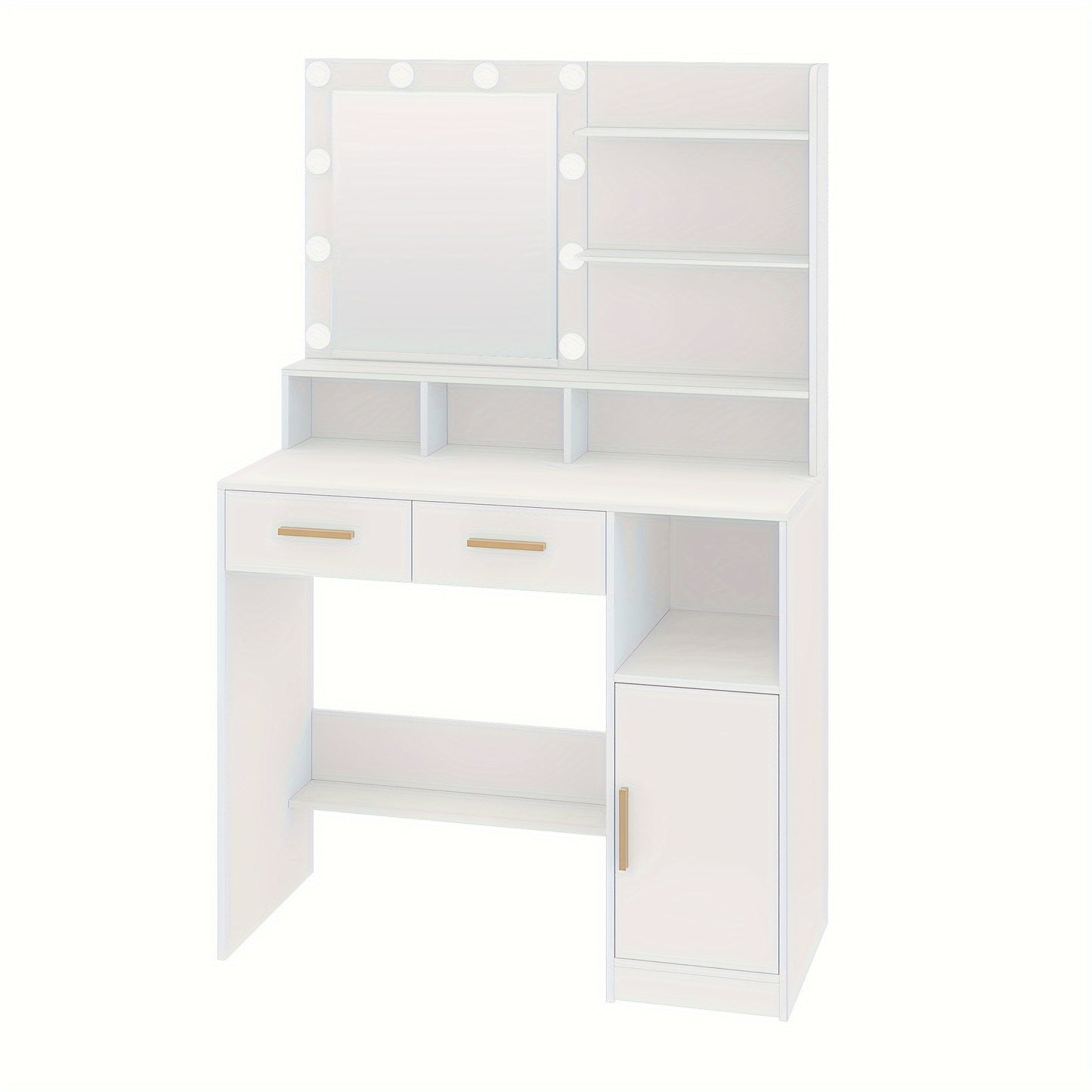 Make-up Tafel – Dressing Table – Kaptafel – Schminktisch – Vanity Table – Witte Make-up Tafel – 10 LED Lampjes Met Verstelbare Helderheid – 2 Lades, Kastje En Opbergruimte