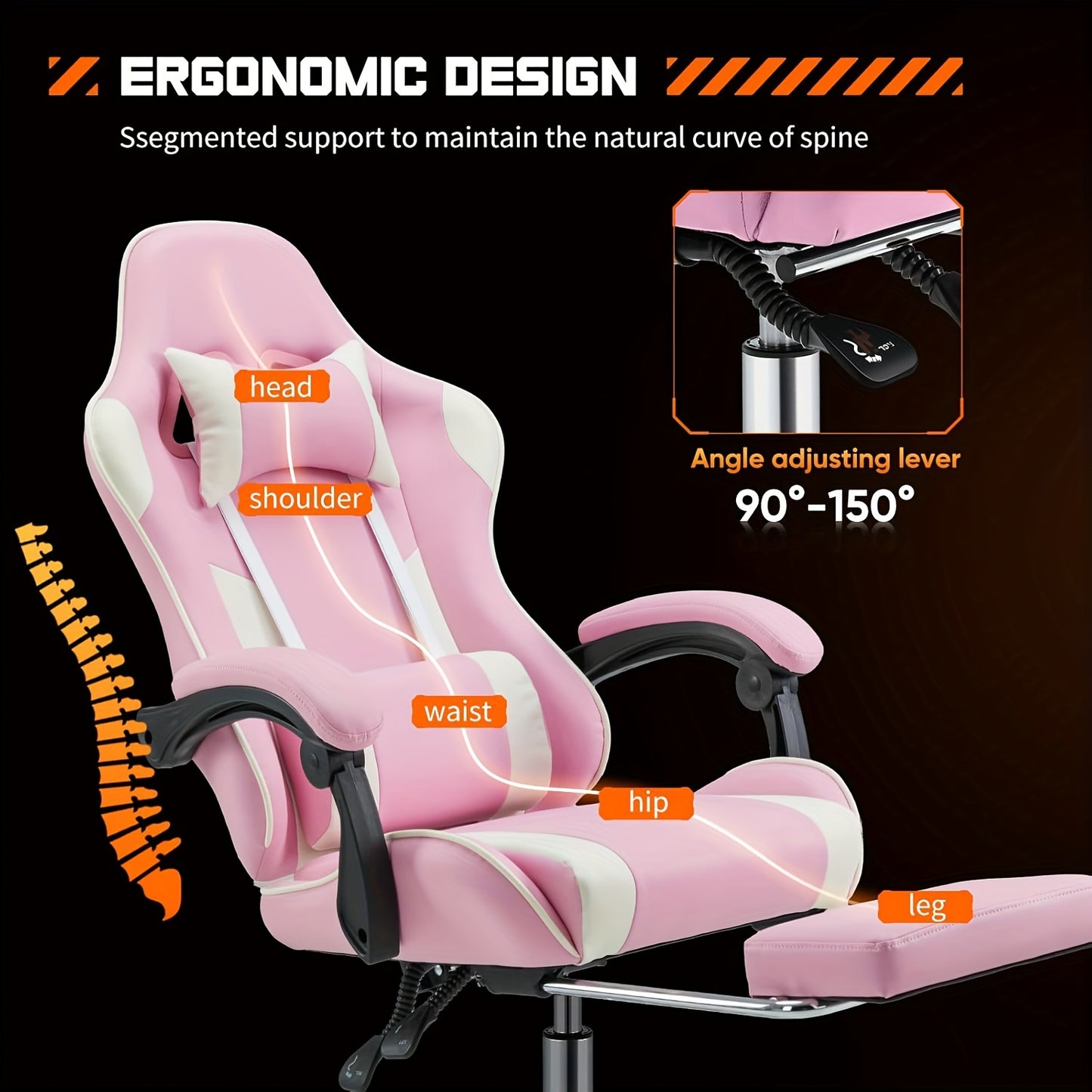 Ergonomische Gamingstoel – Bureaustoel – Werkstoel – Computestoel – Office Chair – 360° Draaibaar – Verstelbare Zithoogte – Memory Foam – Uitschuifbare Voetensteun – Metalen Frame – Blauw