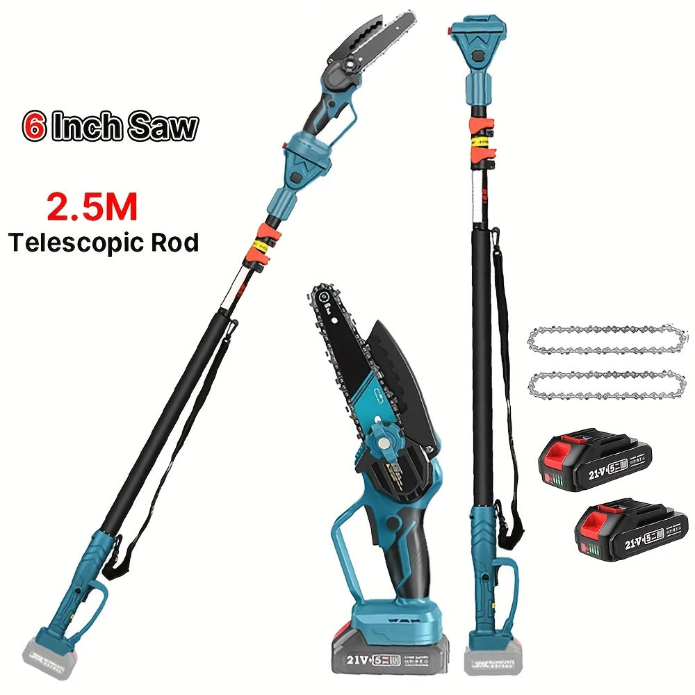 2-in-1 Draadloze Kettingzaag – Polesaw – Mini Kettingzaag – Elektrische Zaag – Verlengbare Steel – Met 2 Batterijen – Lichtgewicht & Veilig – 6 Inch Kettingblad