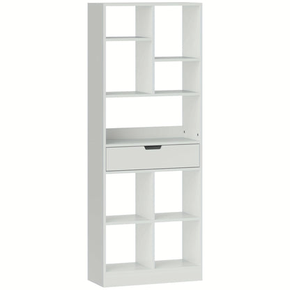 Boekenkast Staande Kast – Boekplank – Opbergkast – Vakkenkast – Ladenkast – Wit – 9 Planken – Anti-Kantelbescherming – 60x26x158 cm – Stevig Metalen Frame