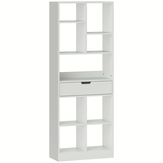 Boekenkast Staande Kast – Boekplank – Opbergkast – Vakkenkast – Ladenkast – Wit – 9 Planken – Anti-Kantelbescherming – 60x26x158 cm – Stevig Metalen Frame