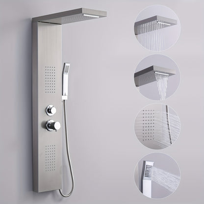Douchepaneel – Douchekolom – Regendouche – Massage Douche – Handdouche – RVS Geborsteld Staal – 4 Waterfuncties – Thermostaatkraan